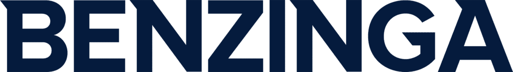 Dark blue text reads "BENZINGA" on a transparent background.